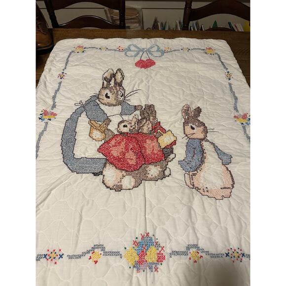 Vintage Beatrix Potter Peter Rabbit Baby Quilt Blanket Handmade Nursery 1990 - Picture 3 of 12